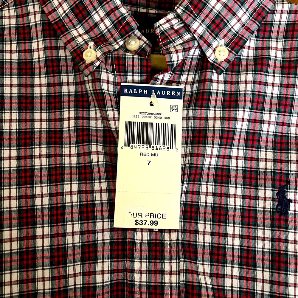 Boys red plaid Ralph Lauren shirt size 7 - never worn still has tags